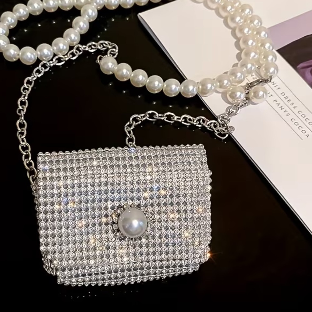 Elegant Silver Pearl-Embellished Women's Bag